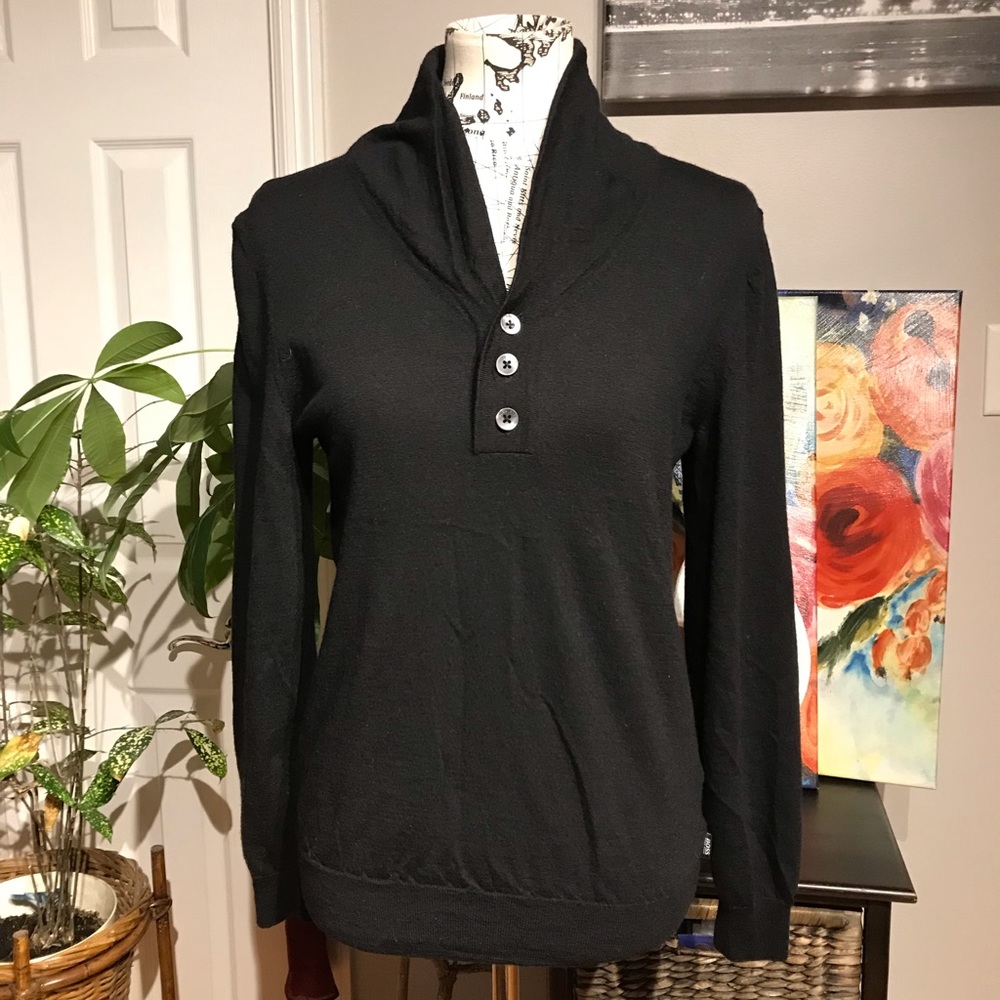 👹NWOT Hugo Boss UltraFine Wool funnel mock soft Whimsygoth Preppy pullover